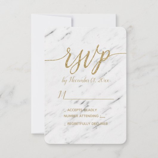 Eleganter weißer Marmor und Goldfolie Hochzeit RSV RSVP Karte (Vorderseite)