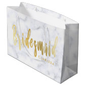 Eleganter weißer Marmor und Goldmedaille Große Geschenktüte (Rückseite Schrägansicht)