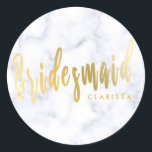 Eleganter weißer Marmor und Goldmedaille Runder Aufkleber<br><div class="desc">Stilvolles Design in den Imitaten Gold und Weiß Marmor.</div>