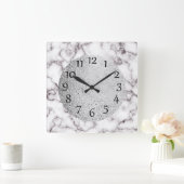 Eleganter weißer Marmor und Grau mit Silber Quadratische Wanduhr (Zuhause)
