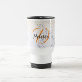 Eleganter weißer Marmor und Imitate Glitzer mit Mo Reisebecher