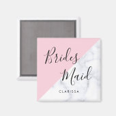 Eleganter weißer Marmor und pastellrosa Brautjungf Magnet (Vorderseite/Rückseite)