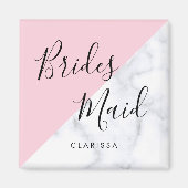 Eleganter weißer Marmor und pastellrosa Brautjungf Magnet (Vorne)