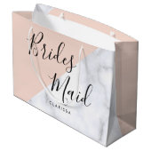 Eleganter weißer Marmor und rosa Brautjungfrau Große Geschenktüte (Rückseite Schrägansicht)