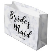 Eleganter weißer Marmor und schwarze Brautjacke Große Geschenktüte (Rückseite Schrägansicht)