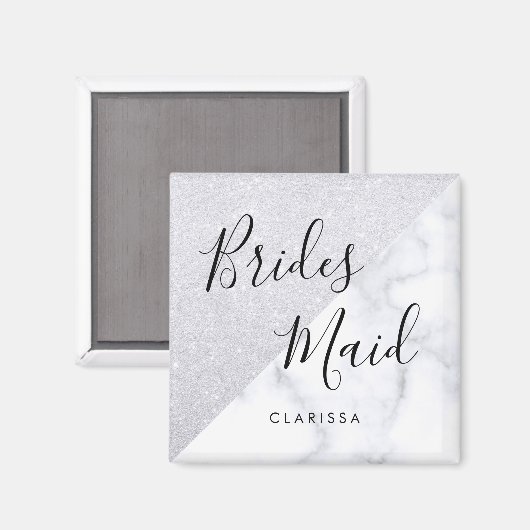 Eleganter weißer Marmor und silberner Glitzer Magnet (Vorderseite/Rückseite)