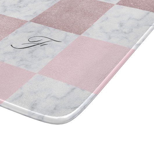 Eleganter weißer Marmor und vergoldeter Glitzer de Schneidebrett (Ecke)