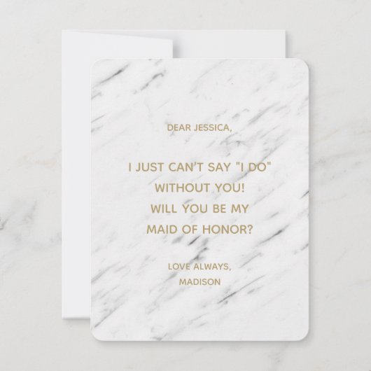 Eleganter weißer Marmor wird meine Trauzeugin sein Einladung (Rückseite)