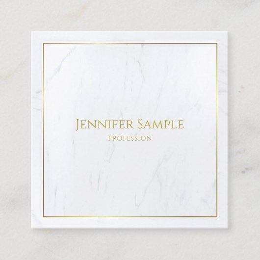 Eleganter weißer Marmorgoldtext-luxuriöse Quadratische Visitenkarte (Vorderseite)