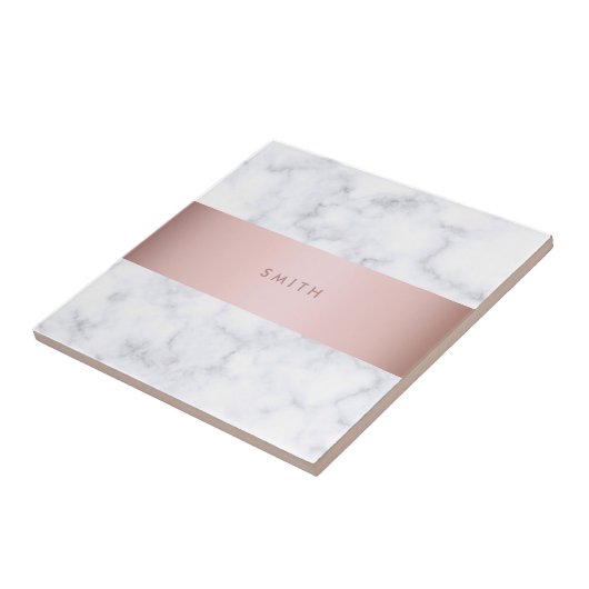 eleganter weißer MarmorRosengoldImitatstreifen Fliese (Seite)