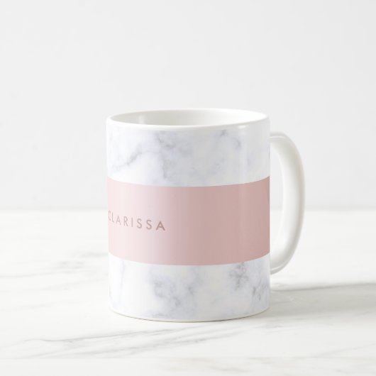 eleganter weißer MarmorRosengoldImitatstreifen Kaffeetasse (VorderseiteRechts)