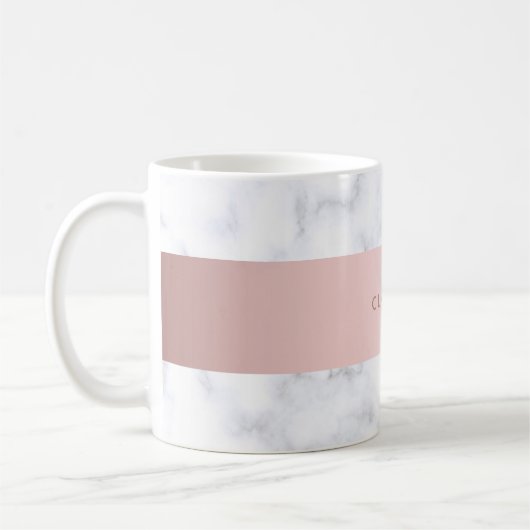 eleganter weißer MarmorRosengoldImitatstreifen Kaffeetasse (Links)