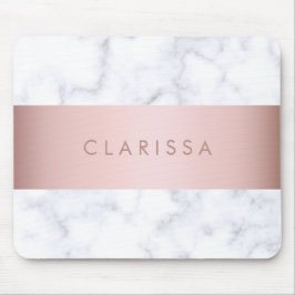 eleganter weißer MarmorRosengoldImitatstreifen Mousepad
