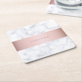 eleganter weißer MarmorRosengoldImitatstreifen Rechteckiger Pappuntersetzer (angewinkelt)