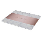 eleganter weißer MarmorRosengoldImitatstreifen Schneidebrett (Ecke)