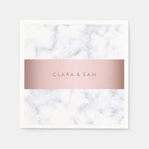 eleganter weißer MarmorRosengoldImitatstreifen Serviette