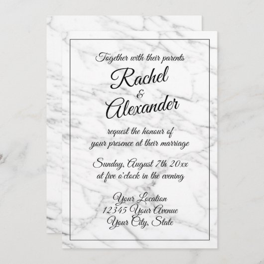 Eleganter weißer Marmorstein Einladungen zur Hochz (Vorne/Hinten)