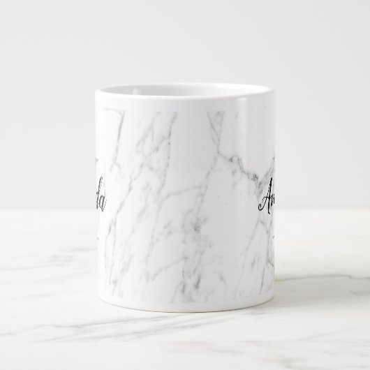 Eleganter weißer Marmorstein Monogramm groß Jumbo-Tasse (Vorderseite)