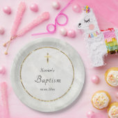 eleganter weißer Marmorstein Taufe Pappteller (Party)