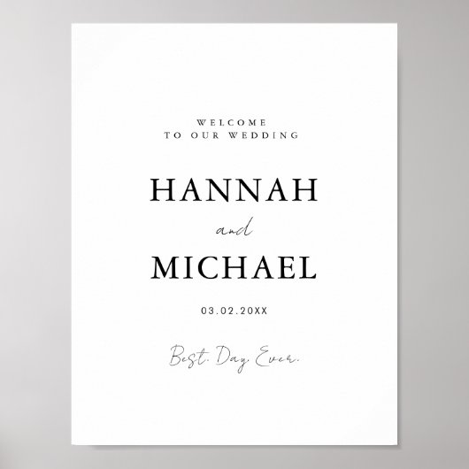 Eleganter, weißer, minimaler Hochzeitsempfang Poster (Vorne)