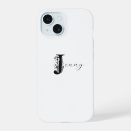 ELEGANTER WEISSER MONOGRAMM NAME MIT FLORAL J INIT iPhone 15 HÜLLE