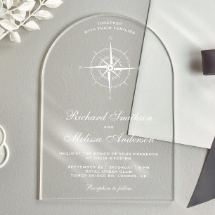 Eleganter weißer nautischer Kompass Hochzeit Acryleinladungen