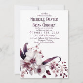 Eleganter weißer Orchid & Plum Hochzeit Einladung (Vorderseite)