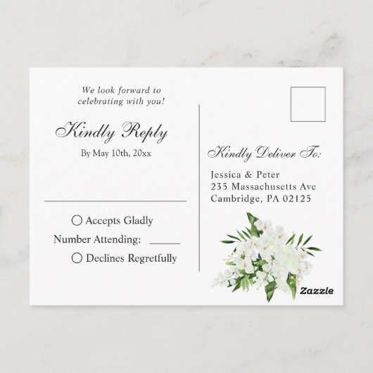 Eleganter Weißer Orchideen Bohemisch Chic Wedding  Postkarte (Rückseite)