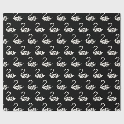 Eleganter weißer Perlenschwan auf schwarzem Hinter Geschenkpapier (Flach)