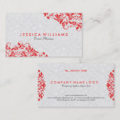 Eleganter weißer Pisley und roter Blumenstrauß Visitenkarte (Vorne/Hinten)