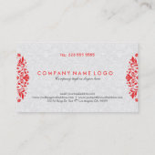 Eleganter weißer Pisley und roter Blumenstrauß Visitenkarte (Rückseite)