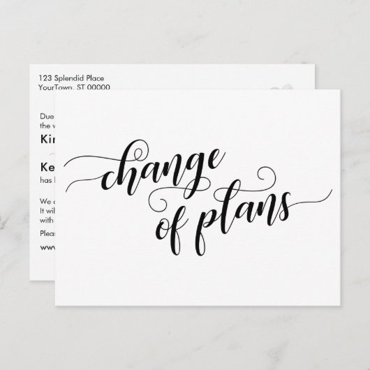 Eleganter weißer Planungswechsel Postkarte (Vorne/Hinten)