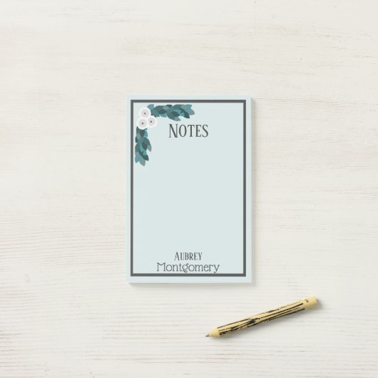 Eleganter weißer Ranunculus u. Laub personalisiert Post-it Klebezettel (Auf Schreibtisch)