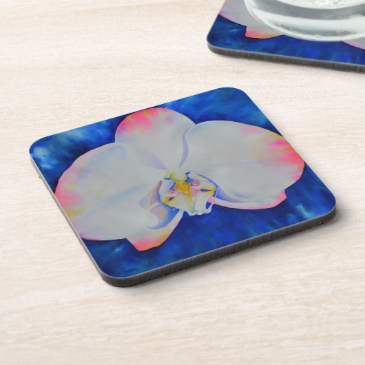 Eleganter, weißer Rosa, florale Orchidee Untersetzer (Linke Seite)