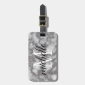 Eleganter weißer rosa Marmor | Monogramm Custom Gepäckanhänger (Vorderseite vertikal)