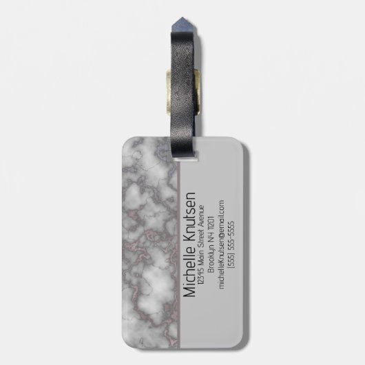 Eleganter weißer rosa Marmor | Monogramm Custom Gepäckanhänger (Rückseite vertikal)
