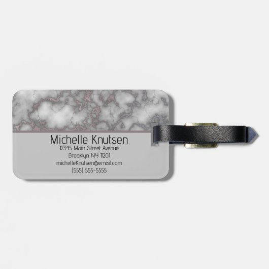 Eleganter weißer rosa Marmor | Monogramm Custom Gepäckanhänger (Rückseite horizontal)