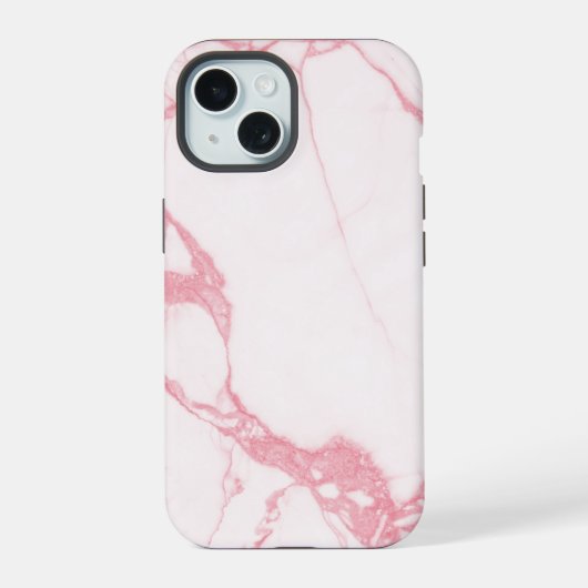 Eleganter weißer rosa Marmor texturiert iPhone 15 Hülle (Rückseite)