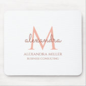 Eleganter weißer Rosa Moderner Monogramm-Name Mousepad (Vorne)