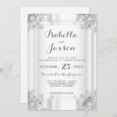 Eleganter weißer Satin und Silberweiß Verziert Einladung (Vorne/Hinten)