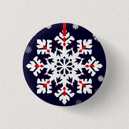 Eleganter weißer Schneeflocken-Schmuck Button (Vorderseite)