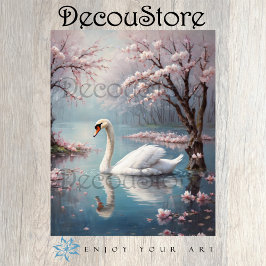 Eleganter weißer Schwan am Lago Decoupage Seidenpapier