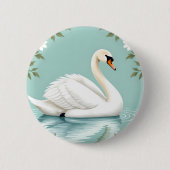 Eleganter weißer Schwan floral blau Button (Vorderseite)