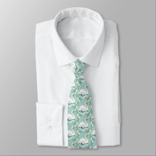 Eleganter weißer Schwan floral blau Krawatte