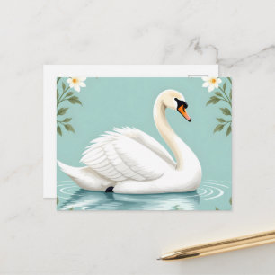 Eleganter weißer Schwan floral blau Postkarte
