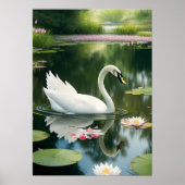Eleganter weißer Schwan im Wald River Kunstdrucker Poster (Vorne)
