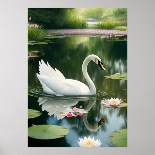 Eleganter weißer Schwan im Wald River Kunstdrucker Poster (Vorne)