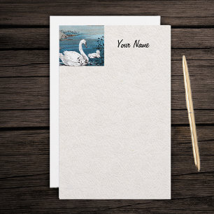 Eleganter weißer Schwan mit Baby Briefpapier