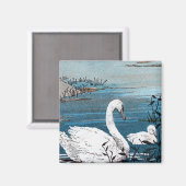 Eleganter weißer Schwan mit Baby Magnet (Vorderseite/Rückseite)