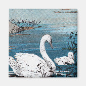 Eleganter weißer Schwan mit Baby Magnet (Vorne)